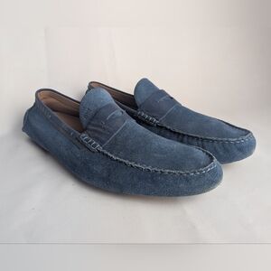 HUGO BOSS Men Loafer Suede Blue Shoes Slip On Flat Size 9 Leather Preppy
